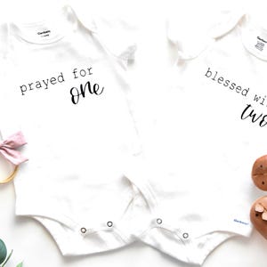 Prayed for One Blessed with Two Onesie | Twin Baby Onesies | Baby Shower Gift | Twin  Pregnancy Reveal | Pregnancy Announcement Onesie