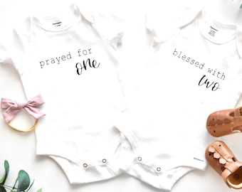 Prayed for One Blessed with Two Onesie | Twin Baby Onesies | Baby Shower Gift | Twin  Pregnancy Reveal | Pregnancy Announcement Onesie