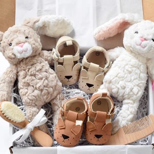 Baby Twins Gift Box: Plush Bunny, Booties & Brush Set - Baby Shower Gift