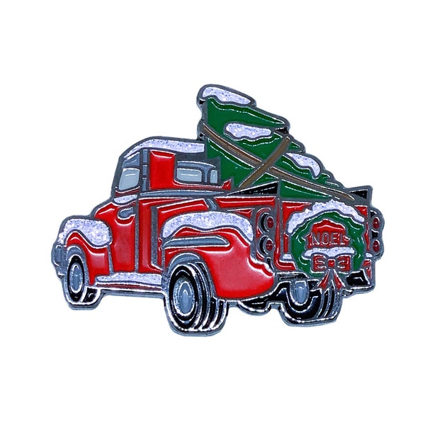 Red Truck Christmas Enamel Pin | Vintage Red Christmas Truck | Holiday Red Truck Soft Enamel Lapel Pin | Festive Red Truck Christmas Pin