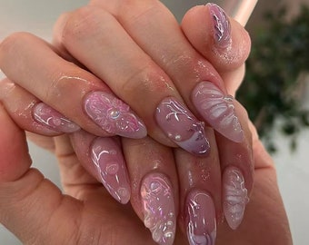 Presse faite main sur les ongles/ongles personnalisés/Presse peinte à la main sur les ongles/faux ongles en acrylique/ongles japonais/ongles de couleur métal