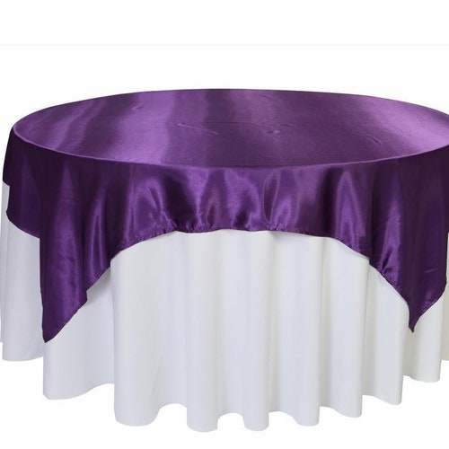 Purple 72 inch Square Satin Table Overlay  | Wedding Table Overlay, Quinceaneras