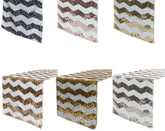 Chevron Sequin Table Runner | Glitz Wedding Decor (14 x 108 Inch)