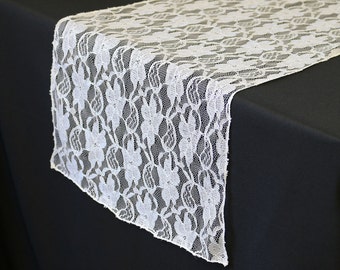 White 14 X 108 Inch Lace Table Runner | Wedding Table Runners, Quinceaneras