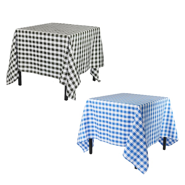 Black and White Checkered  84 x 84 inch Square Polyester Tablecloth | Wedding Tablecloth, Catering Tablecloth