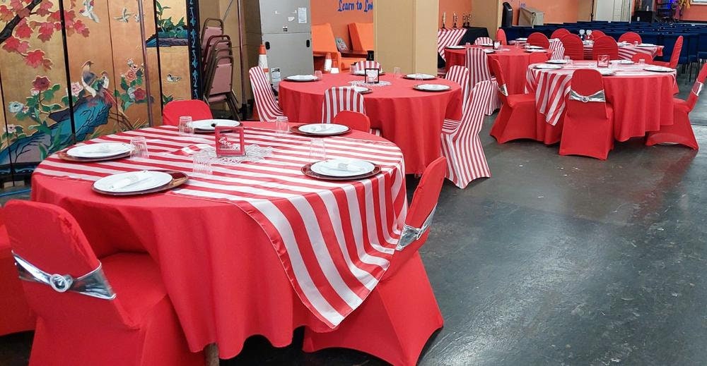 Red and white striped chair covers cheap