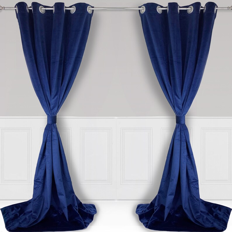 Navy Blue 96"H Velvet Curtain Panel w/Grommet Top Eyelets Window Treatment Drape Navy Blue 96"H Velvet Curtain Panel w/Grommet Top Eyelets Window Treatment Drape
