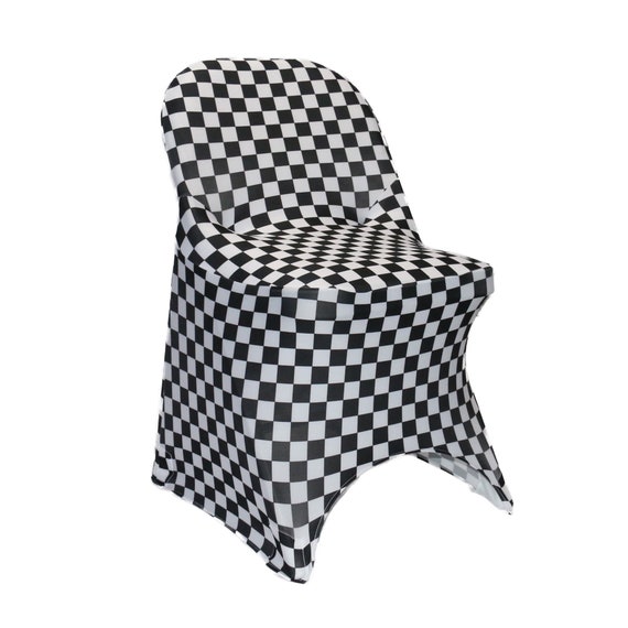 Buy Black and White Checkered Stretch Spandex Folding Chair Covers