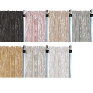 May include: A set of 10-foot sheer backdrop curtains in various colors, including black, pink, beige, gold, and silver. The curtains are made of a lightweight, flowing fabric that drapes beautifully. They are perfect for creating a dramatic backdrop for events, parties, and photoshoots.