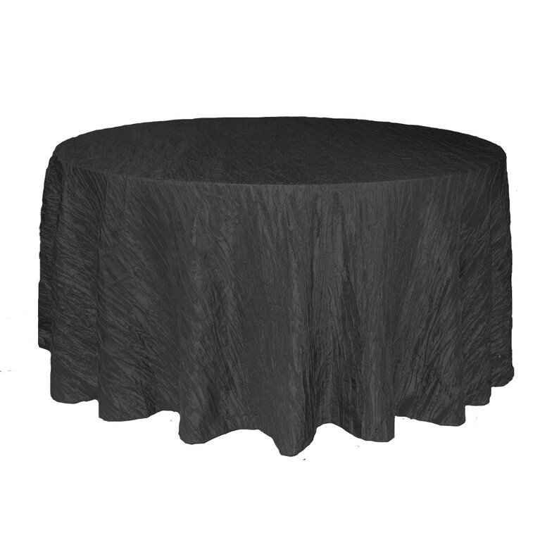 Black 120 inch Crinkle Taffeta Round Tablecloth Wedding Etsy