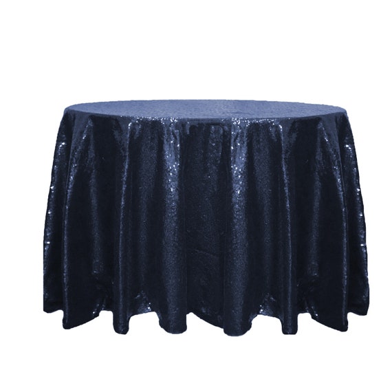 Navy Blue 132 Inch Round Glitz Sequin Tablecloth Wholesale Etsy