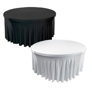 Black Stretch Spandex 5 ft Round Wavy Draping Table Cover  | Wholesale Wedding, Christmas, Holiday, Event Spandex Table Covers