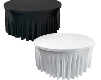 Black Stretch Spandex 5 ft Round Wavy Draping Table Cover  | Spandex Table Covers