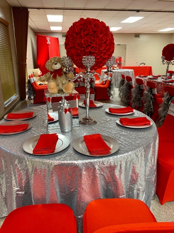 Silver 132 Inch Round Glitz Sequin Tablecloth Wholesale Wedding