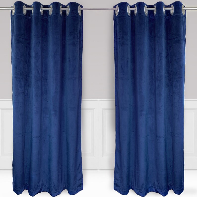 Navy Blue 96"H Velvet Curtain Panel w/Grommet Top Eyelets Window Treatment Drape Navy Blue 96"H Velvet Curtain Panel w/Grommet Top Eyelets Window Treatment Drape
