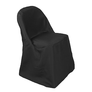 May include: Black chair cover with a simple design. The cover is made of a smooth, wrinkle-resistant fabric.