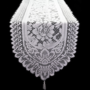 White 13 X 108 Inch Crochet Lace Table Runner | Wedding Table Runners, Quinceaneras