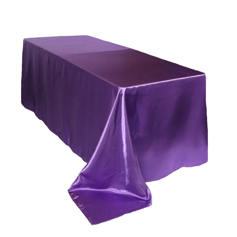 Purple 90 X 156 Inch Satin Rectangular Tablecloth Wholesale Etsy
