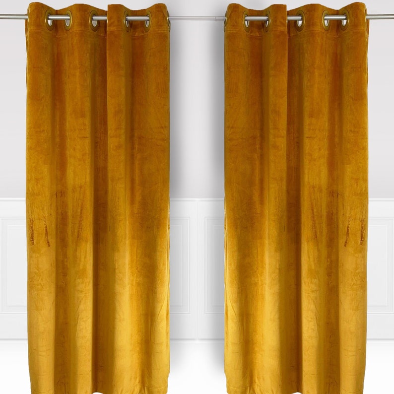 Gold 52 X 84 Inch Velvet Curtains with Grommets 2 Panels Etsy