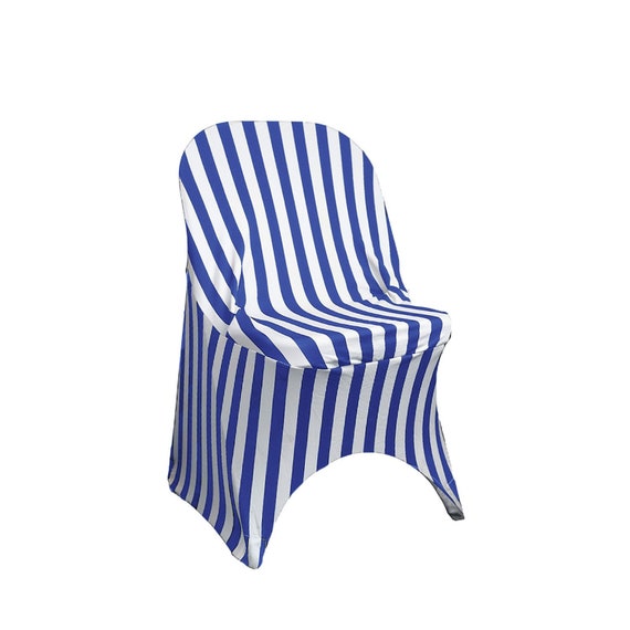 Royal Blue/white Striped Stretch Spandex Folding Chair Covers