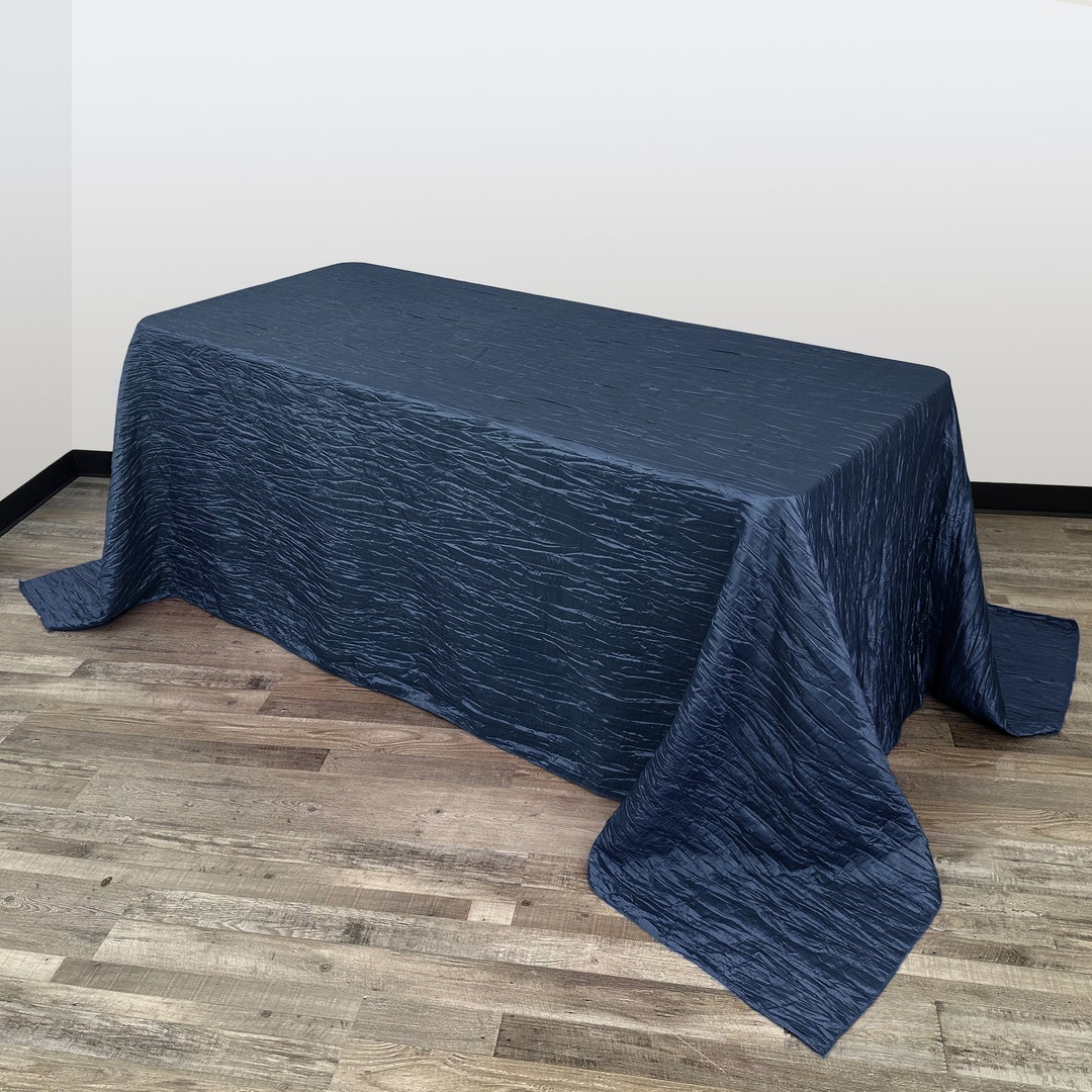Navy Blue 90 X 132 Inch Crinkle Taffeta Rectangle Tablecloth Wedding ...