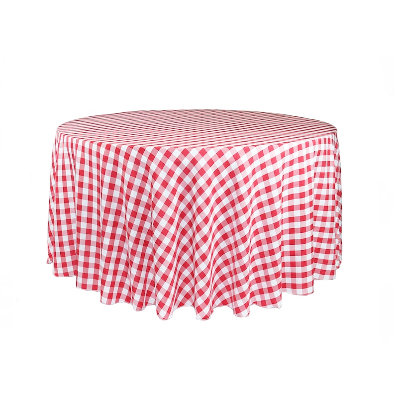 Checkered Red 108 Inch Round Polyester Tablecloth Wedding Etsy