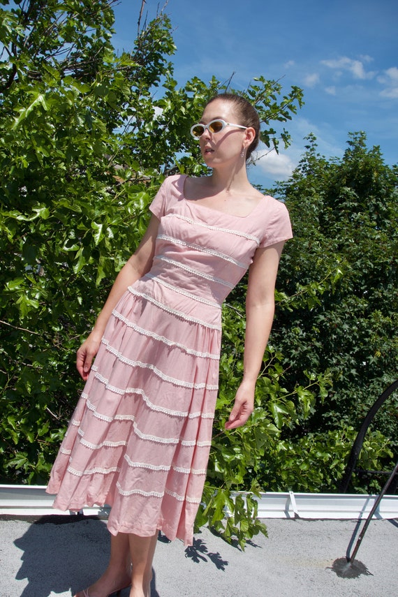 1950s Pink Gingham Dress