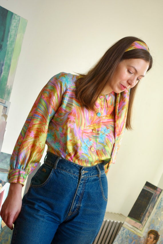 1960s Silk Blouse with Matching Head Scarf