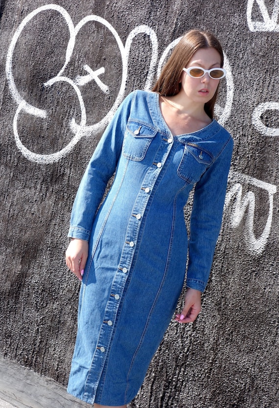 1990s Calvin Klein Denim Midi Dress
