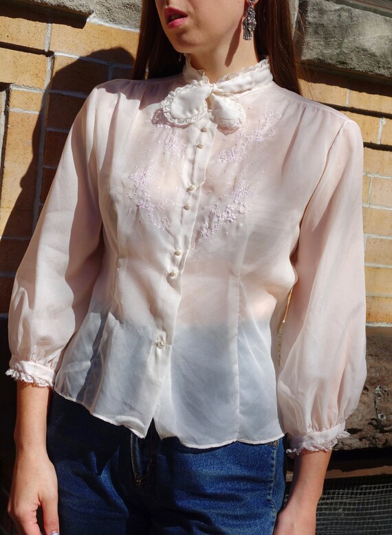1950s Sheer Butterfly Blouse