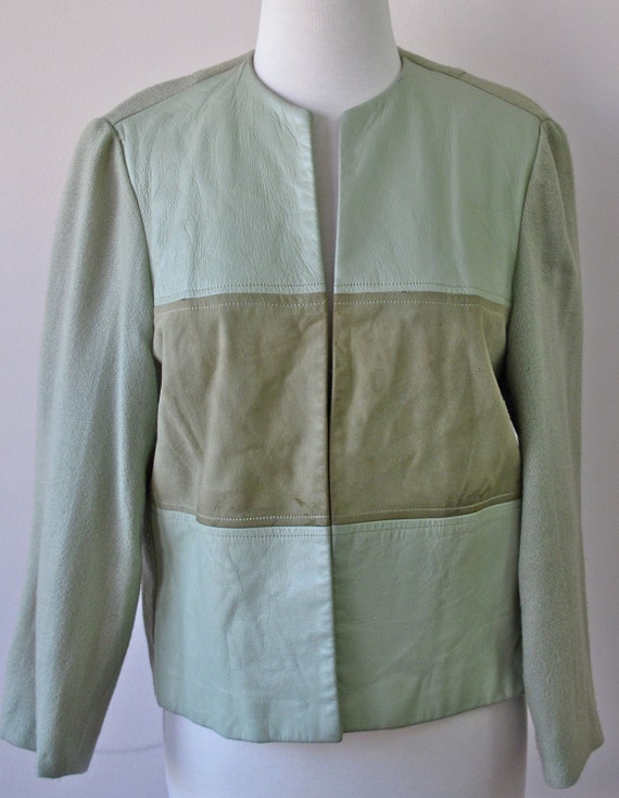 1960s green leather suede and linen jacket