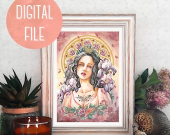 INSTANT DOWNLOAD | Watercolor paints | Golden frame | Wicca Decor