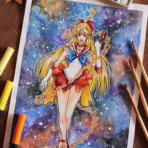 Original watercolor and markers painting A4 - &quot;SAILOR VENUS&quot;