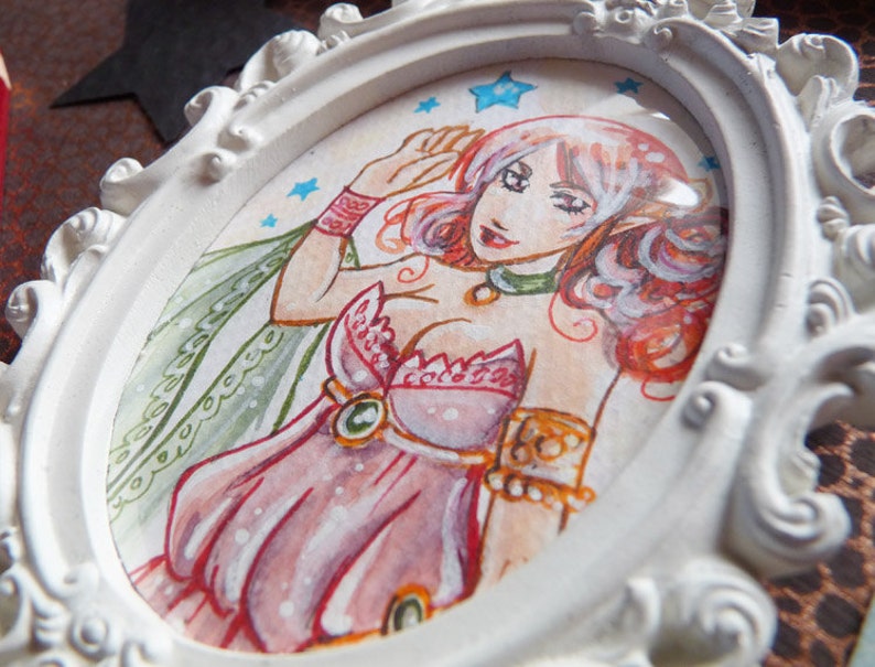 Frame with original watercolor painting RED ELF image 3