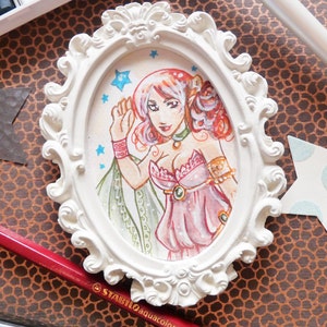 Frame with original watercolor painting RED ELF image 1