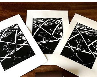 Lino print signed + numbered limited edition. St James Centre Edinburgh, architectural linocut on recycled paper. Scottish urban landscape