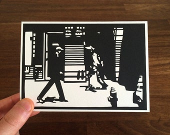 Paper Cut Artwork, Hand Made Papercut Postcard with Hand Crafted Envelope. Based on Original Fine Art Paper-cut of Chinatown, New York