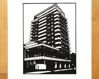 London Screen Print - Vauxhall Building Screenprint, Hand Pulled Fine Art Print. Based on Original Hand cut Papercut. Limited Edition of 15