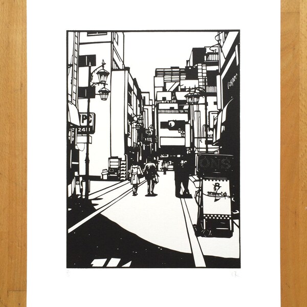 Last one Left! Tokyo Screen Print Japan - Street Art, Hand Pulled Fine Art Screenprint from original Papercut. Limited Print Edition of 15