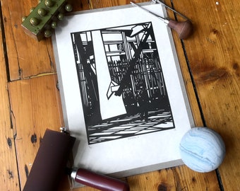 Limited edition linocut print 'Scotparl 3' Architectural art lino print of scottish parliament Edinburgh art, Scotland urban landscape