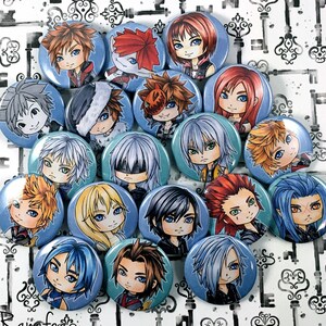 Kingdom Hearts Chibi Buttons 1.5in - Plain or Holographic!