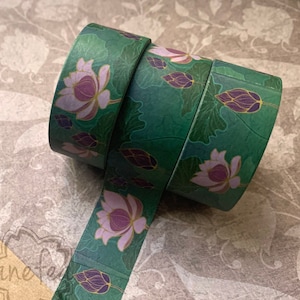 Fita washi elegante Art Nouveau de lótus/nenúfar com almofadas de lírio | 2,5 cm x 5 m | Diário, scrapbooking, artes e artesanatos, presentes e muito mais!