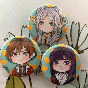 Frieren Chibi Buttons 1.5in - Plain or Holographic
