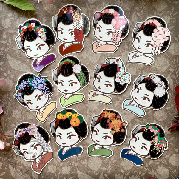 Seasonal Kanzashi - Maiko | Vinyl Stickers for laptops, journals, scrapbooks, planner