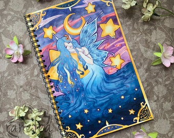 Starry Elf Handmade Sketchbook | Spiral bound | 5.5x8.5in/14x20cm/A5 | 30 sheets | 90lb Drawing Paper
