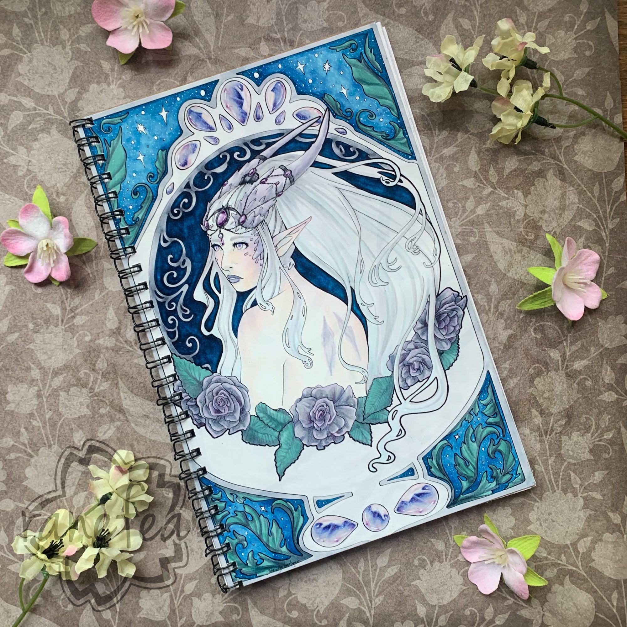 Dragonkin Elf Handmade Sketchbook Spiral bound 5.5x8.5in/14x20cm/A5 30 sheets 90lb Drawing Paper