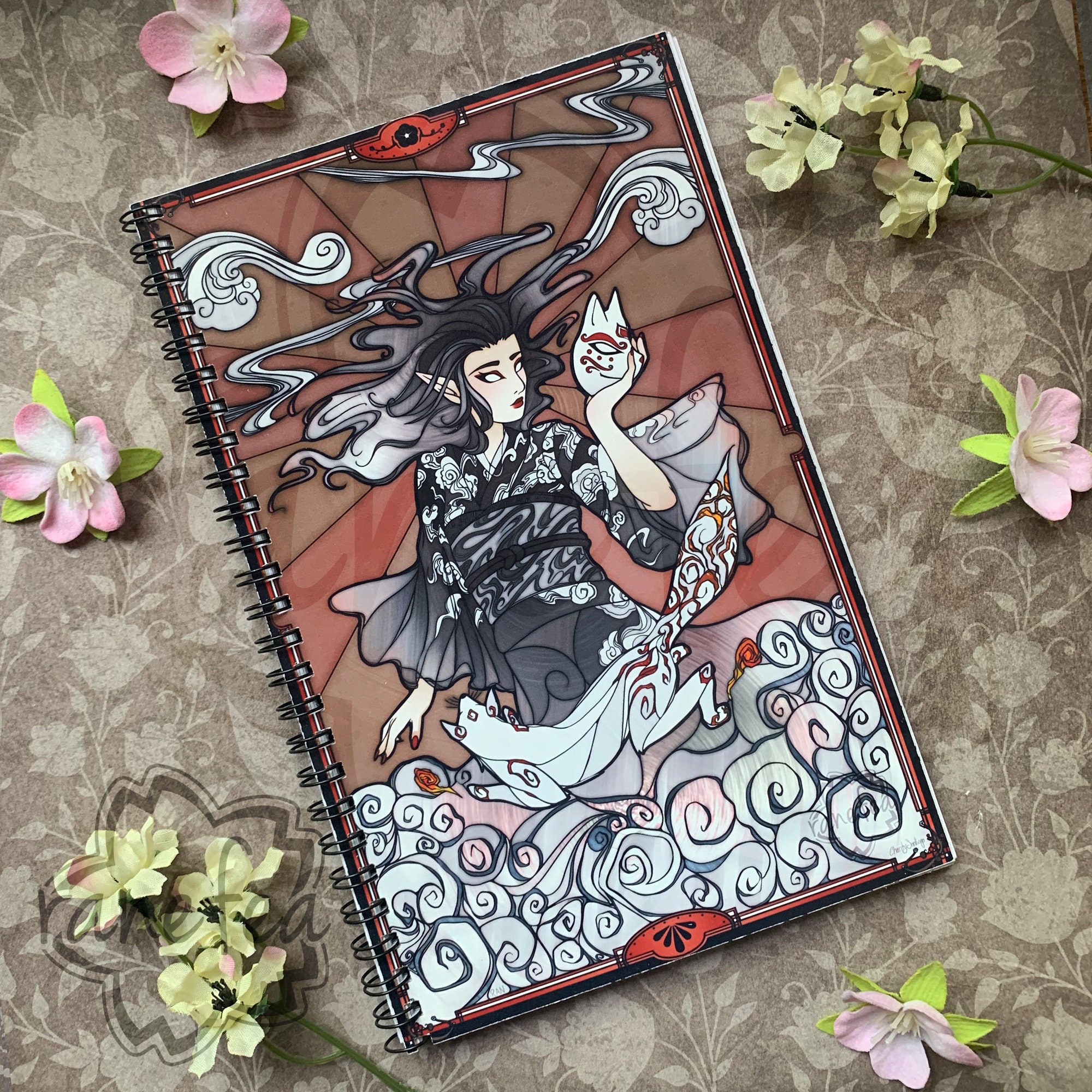 Kitsune Elf Handmade Sketchbook Spiral bound 5.5x8.5in/14x20cm/A5 30 sheets 90lb Drawing Paper