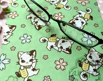 Sakura Friends - Hana the Maneki-neko | Microfiber Screen/Lens/Glass/Glasses Soft Cleaning Cloth | 6x6in/15x15cm | Great for gifts