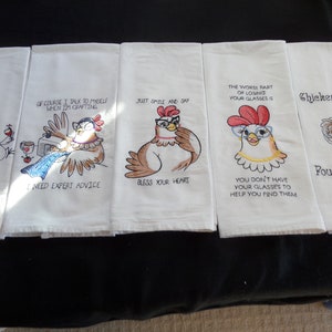 Humorous chicken flour sack towels