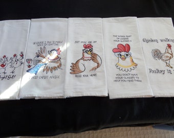 Humorous chicken flour sack towels